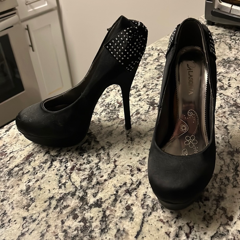 Black Satin Platform Heels